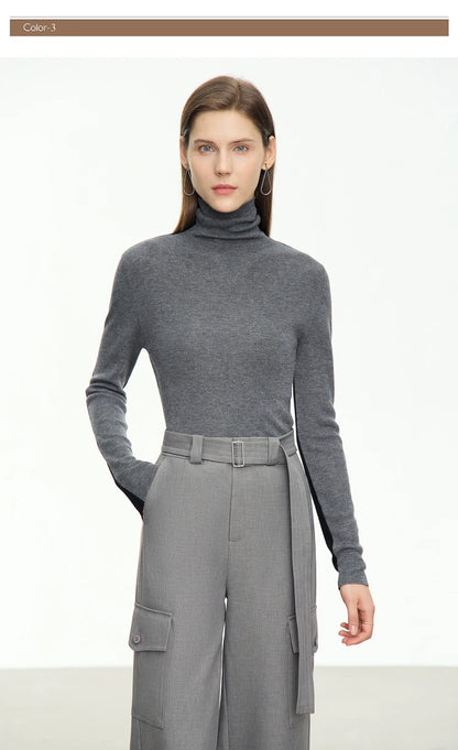 Damen-Rollkragenpullover Wolle-Mix Patchwork schlank Winter