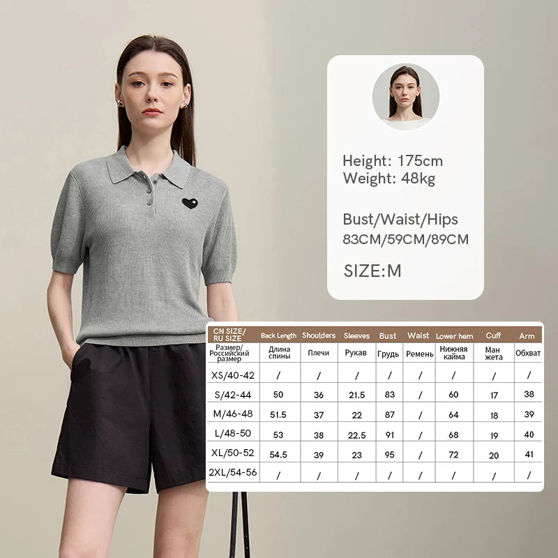 Damen-Strickpullover mit Polokragen, Knopfleiste und Kurzarm, hellgrau