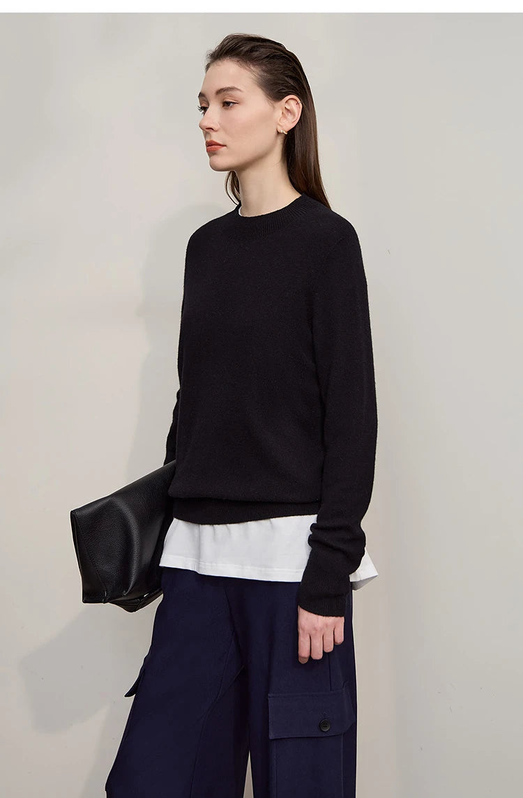 Damen-Rollkragenpullover Wolle-Kaschmir locker Herbst