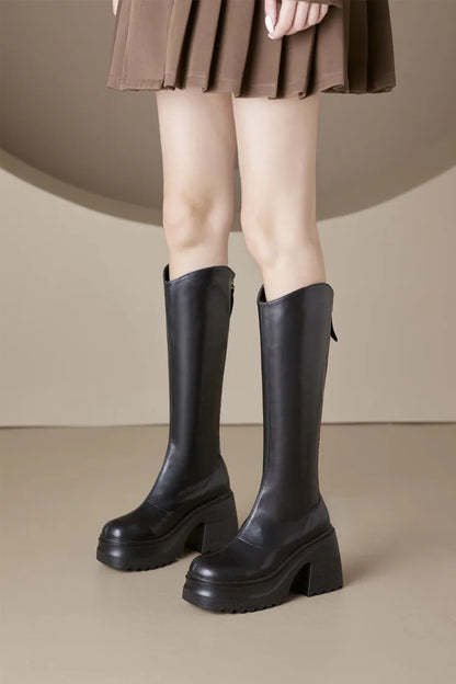 AIYUQI High Heel Boots Women Autumn 2025 New Genuine Leather Platform Boots Women Skinny Leg 10cm Heel High Female Rider Boots