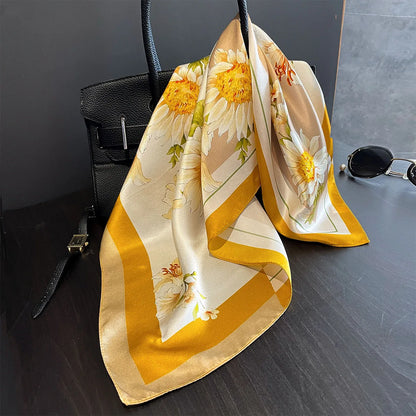 Damen Seidenschal 53cm klein quadratisch Haarband Kopftuch Halstuch Bandana F