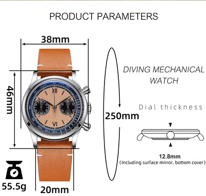 ADDIESDIVE AD2037 VK64 Multifunctional Chronograph Watch 10Bar Waterproof Mens Leather Watch Quartz Watches Reloj Hombre