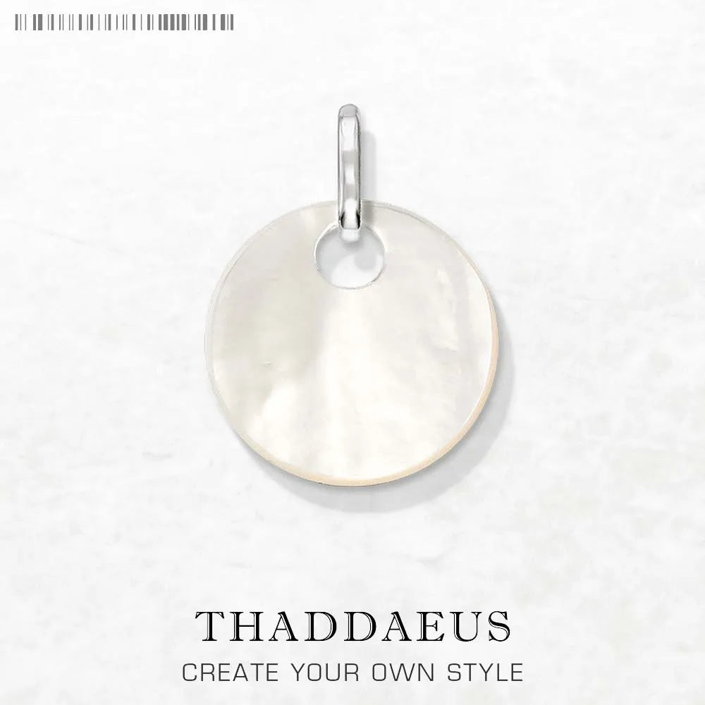 THADDAEUS runder Muschel-Perlmutt Anhänger mit silberner Öse, 925 Sterlingsilber