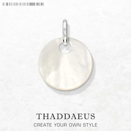 THADDAEUS runder Muschel-Perlmutt Anhänger mit silberner Öse, 925 Sterlingsilber