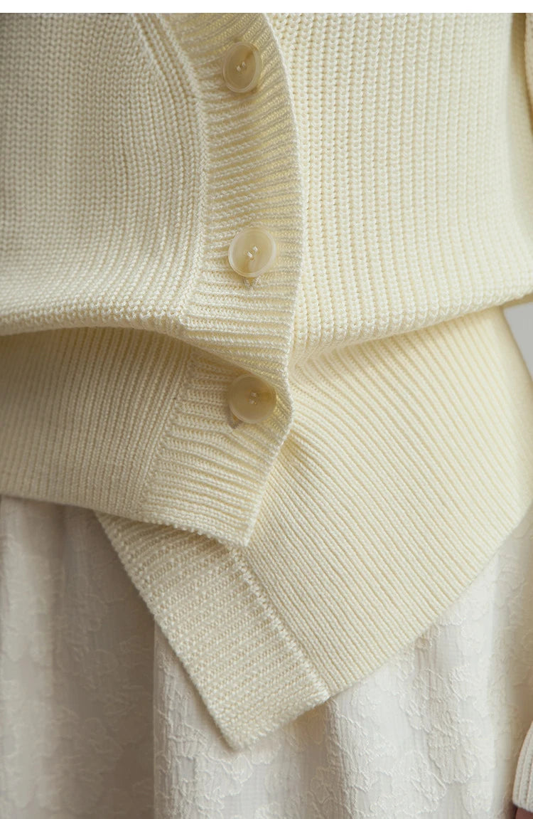 Damen-Strickjacke V-Ausschnitt Raglan asymmetrisch französisch locker Herbst