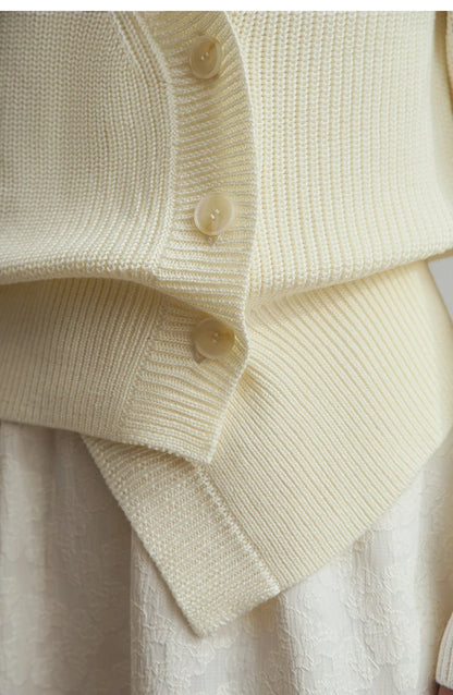 Damen-Strickjacke V-Ausschnitt Raglan asymmetrisch französisch locker Herbst