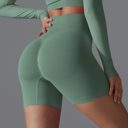 Mintgrüne Sportshorts für Damen mit hoher Taille, Scrunch-Raffung hinten, eng