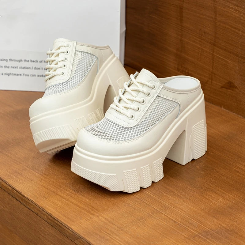 AIYUQI Hausschuhe Frauen High Heel 2025 Neue Sommer Closed Toe Frauen Hausschuhe 11 cm Höhe Mesh Plattform Hausschuhe Frauen