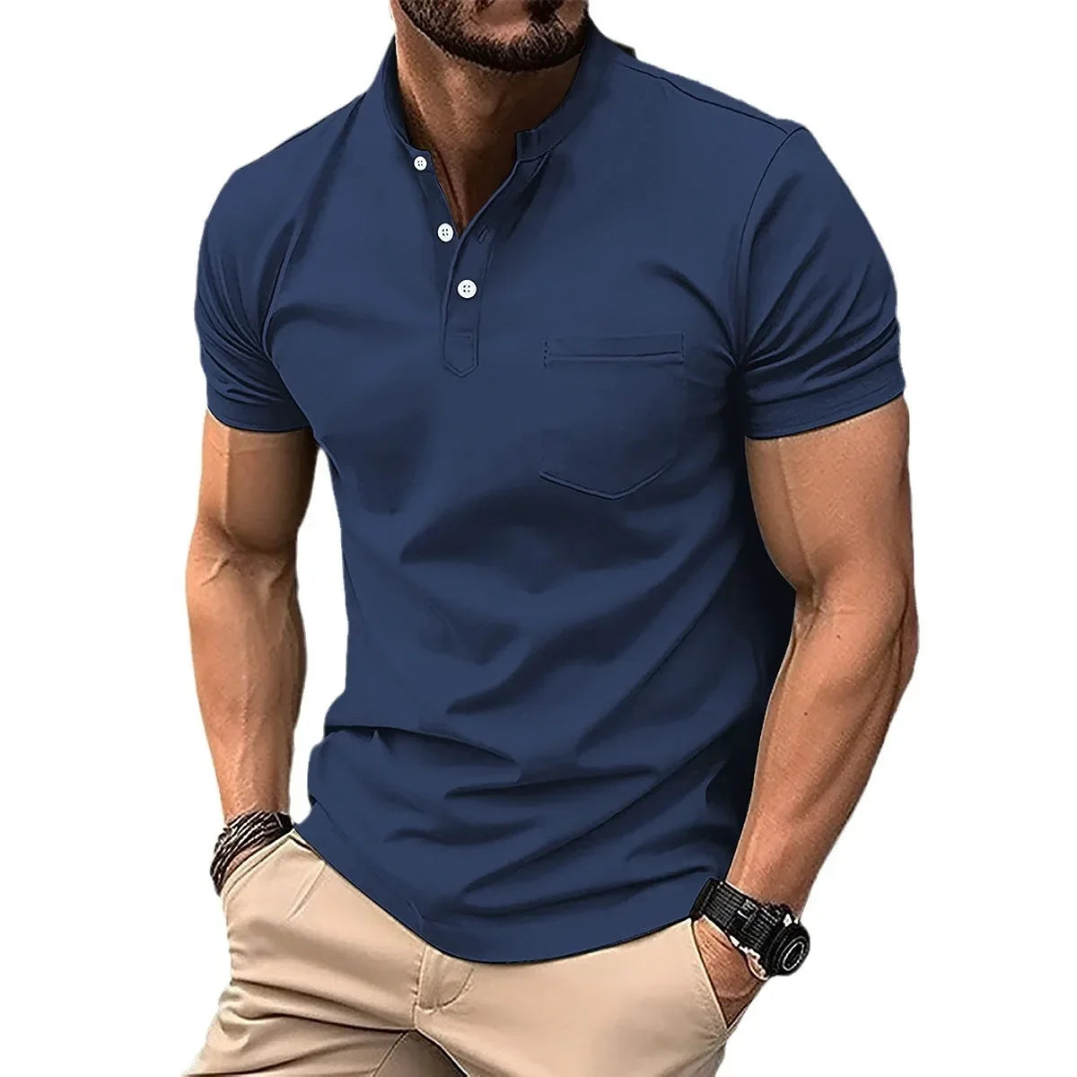 Herren-Polohemd mit doppeltem Stehkragen und kurzen Ärmeln – ideal für Sport im Herbst und Winter