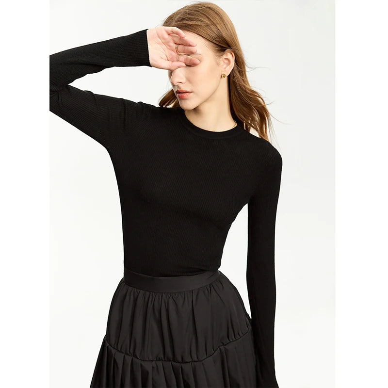 Damen-Rollkragenpullover 100 % Wolle Slim Fit elastisch Winter