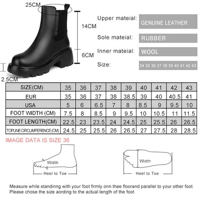 Schuhgrößen-Tabelle für schwarze Chelsea-Boots inkl. Fußbreite und Absatz-Längenangaben