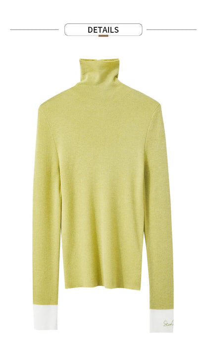 Damen-Rollkragenpullover Wolle Slim Patchwork-Splicing Herbst-Winter