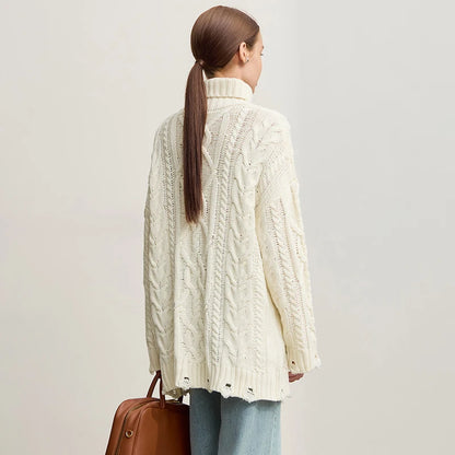 Damen-Rollkragenpullover Acryl locker warm Retro Winter
