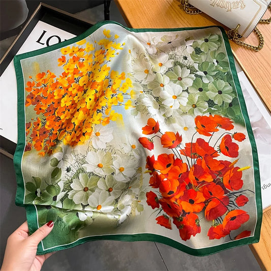 Damen Seidenschal quadratisch Blumen Haarband Bandana Satin Halstuch Frühling B