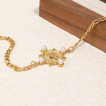 Damen-Armband mit Figaro-Kette und Porträtmünze