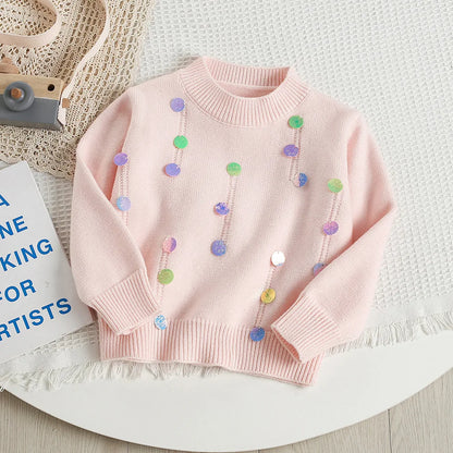 Mädchen Pullover Set mit bunten Pailletten und Tutu Röcken in Pink und Weiß
