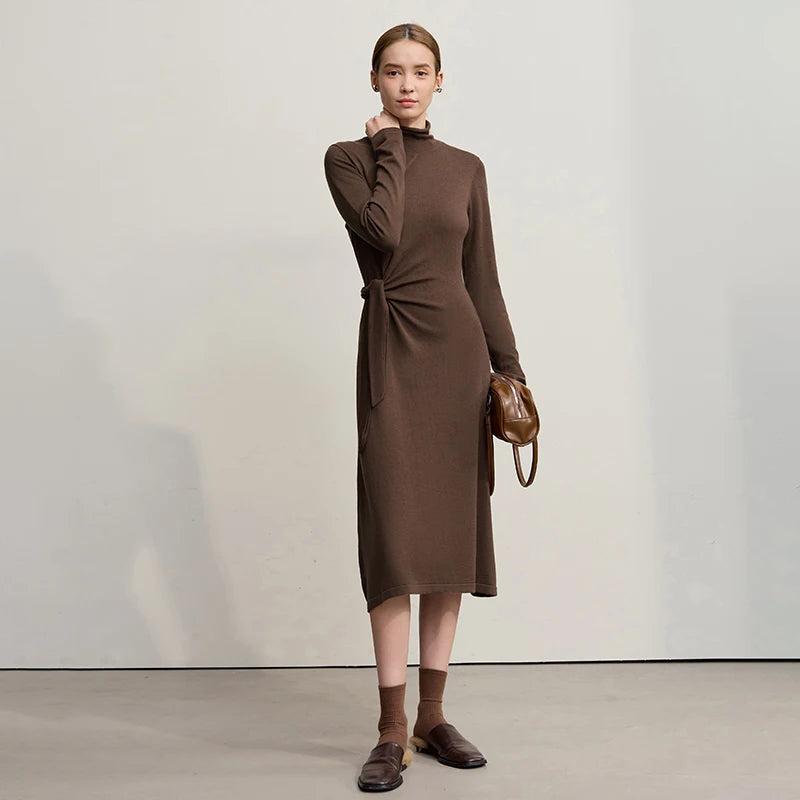 Elegantes Gestricktes Rollkragen Kleid Für Büro Damen Mit Komfortdehnung