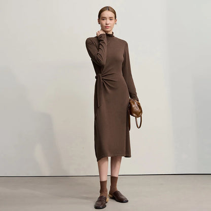 Elegantes Gestricktes Rollkragen Kleid Für Büro Damen Mit Komfortdehnung