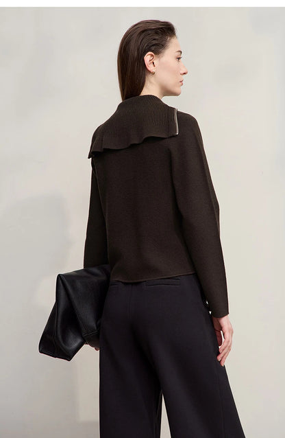 Damen-Rollkragenpullover Wolle gerade einfarbig minimalistisch Herbst