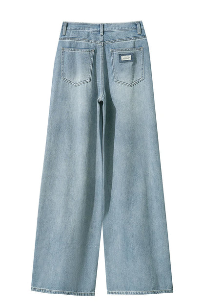 Damen Jeans im minimalistischen Stil mit weitem Bein und niedriger Taille