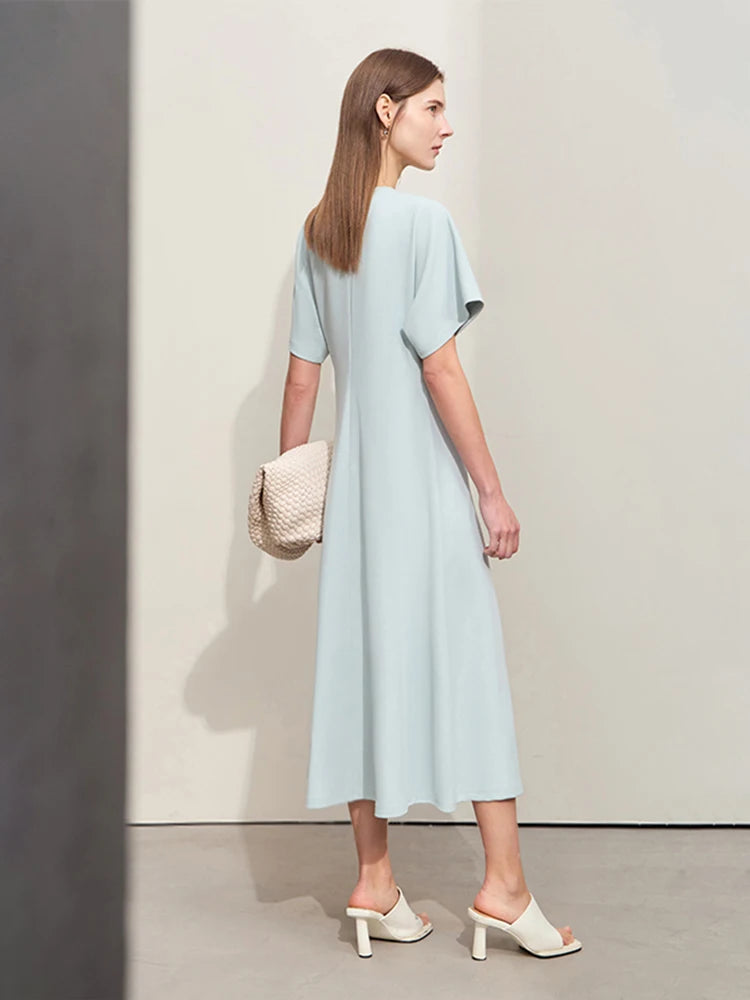 Minimalistisches Damen Kleid Mit V-Ausschnitt A-Linie Lang