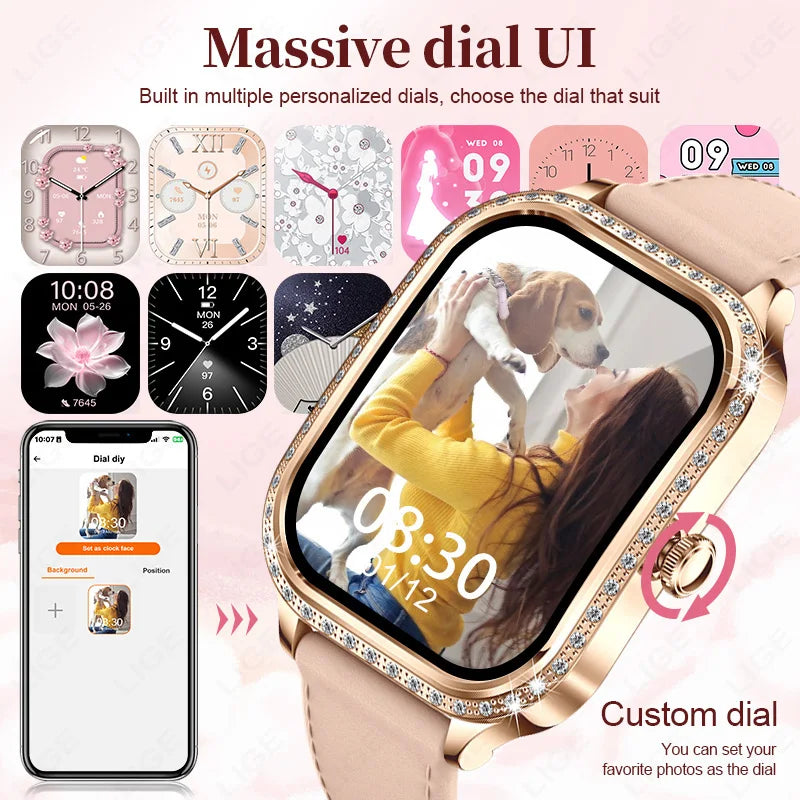 LIGE Smart Uhren Für Frauen Bluetooth Anruf Fitness Tracker frauen Wasserdichte Digital Uhr Herzfrequenz Smartwatch Reloj Mujer
