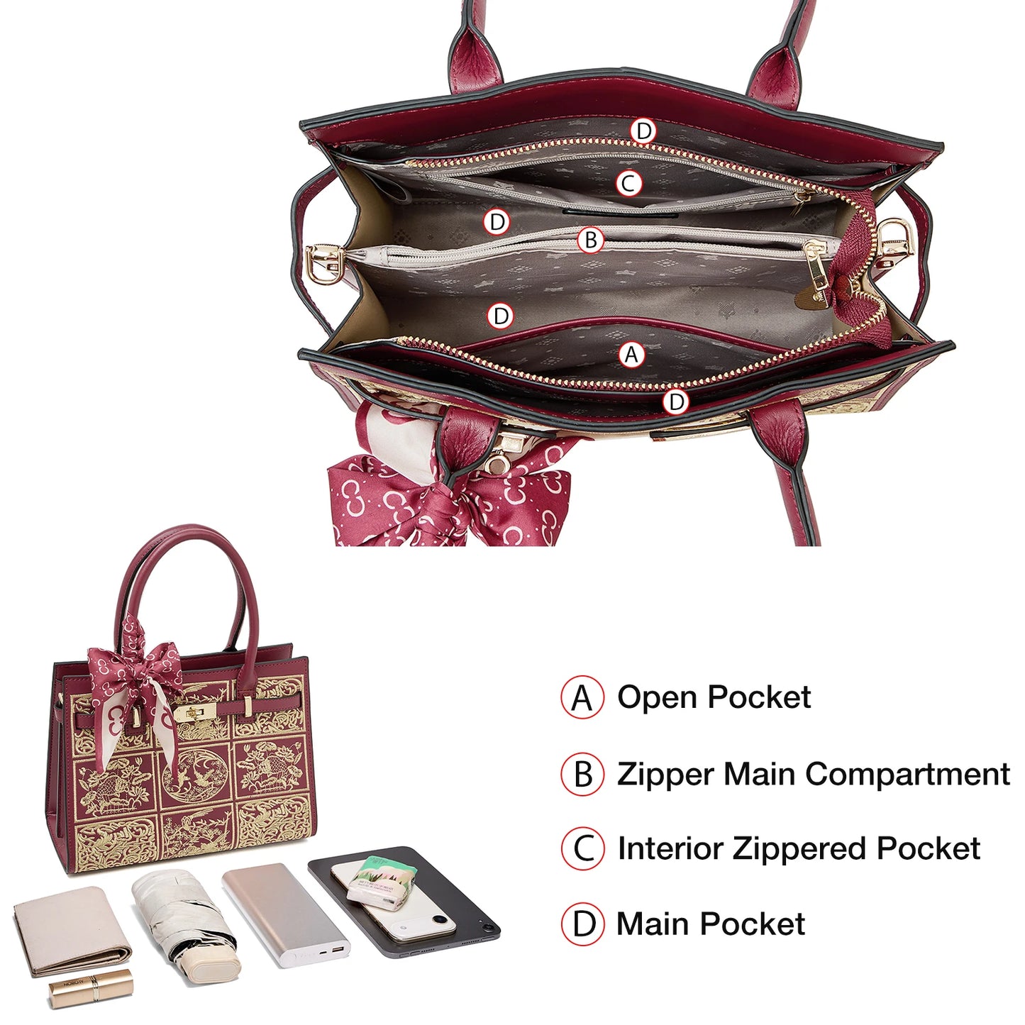 Damen Handtasche Aus Split-Leder Mit Crossbody-Tasche Im Chinesischen Stil