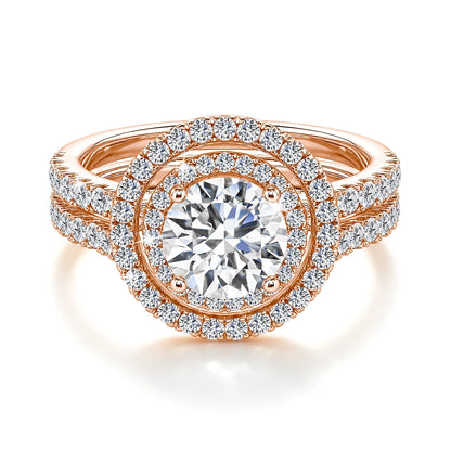 Damen-Verlobungsring-Set aus 925er Silber mit Moissanit Doppel-Halo 7 mm 1,2 ct Luxus-Schmuck