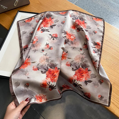 Damen Seidensatin Schal quadratisch Blumenprint Kopftuch Bandana Hijab Geschenk D