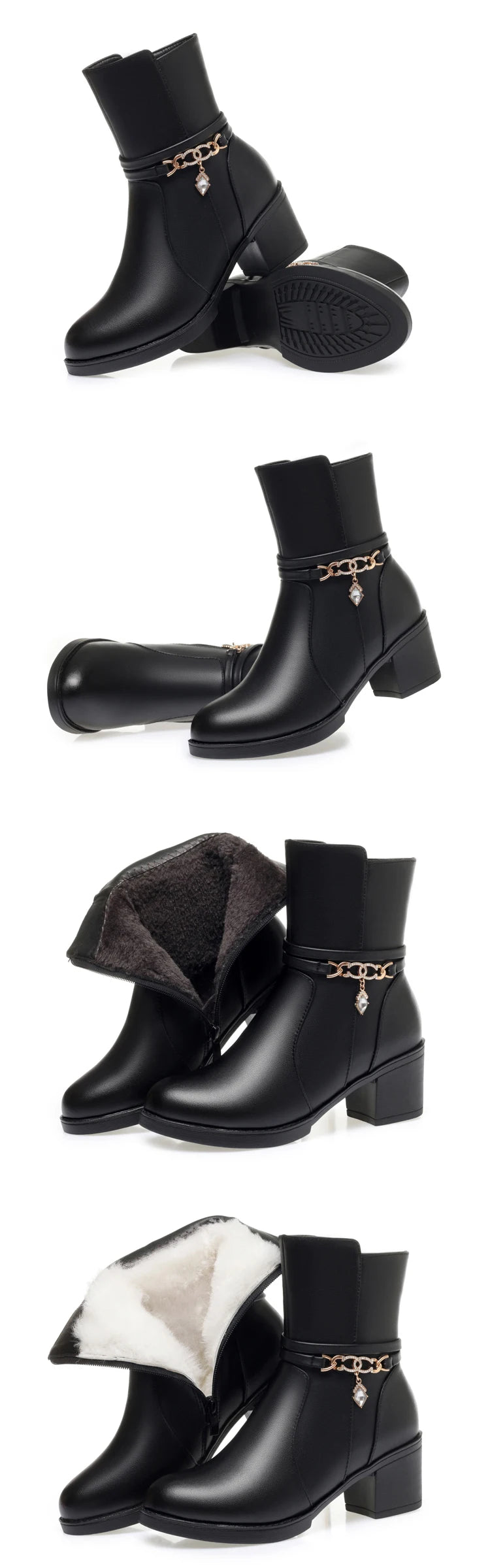 AIYUQI Women Snow Boots Winter 2025 New Genuine Leather Women Ankle Boots Round Toe Large Size Wool Women's Short Booties