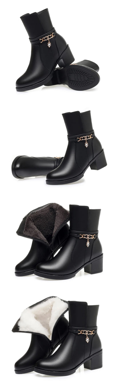 AIYUQI Women Snow Boots Winter 2025 New Genuine Leather Women Ankle Boots Round Toe Large Size Wool Women's Short Booties
