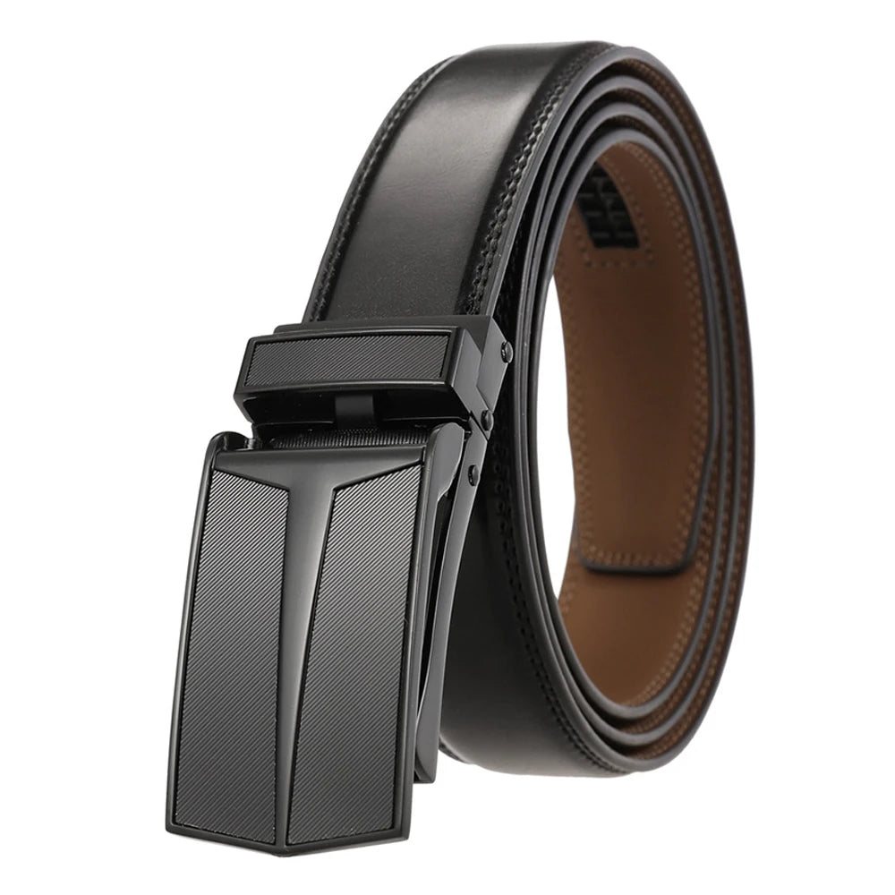 Herren-Gürtel Aus Echtem Leder Mit Automatischer Schnalle Braun 130 cm Länge 3,0 cm Breite