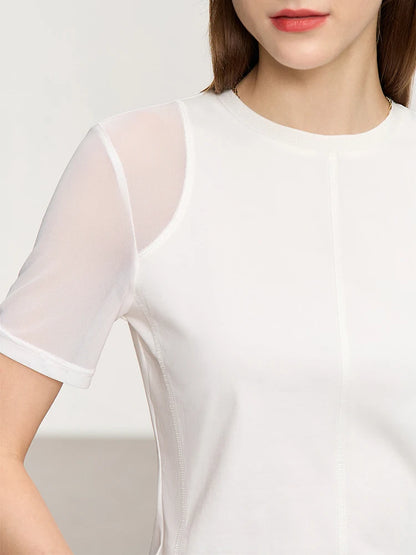 Damen T-Shirt aus mercerisierter Baumwolle mit kurzen Ärmeln im minimalistischen Stil