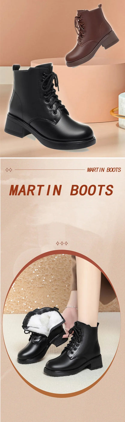 AIYUQI Women Marton Boots Winter 2025 New Genuine Leather Large Size Women Snow Boots Anti-Slip Women Motorcycle Boots