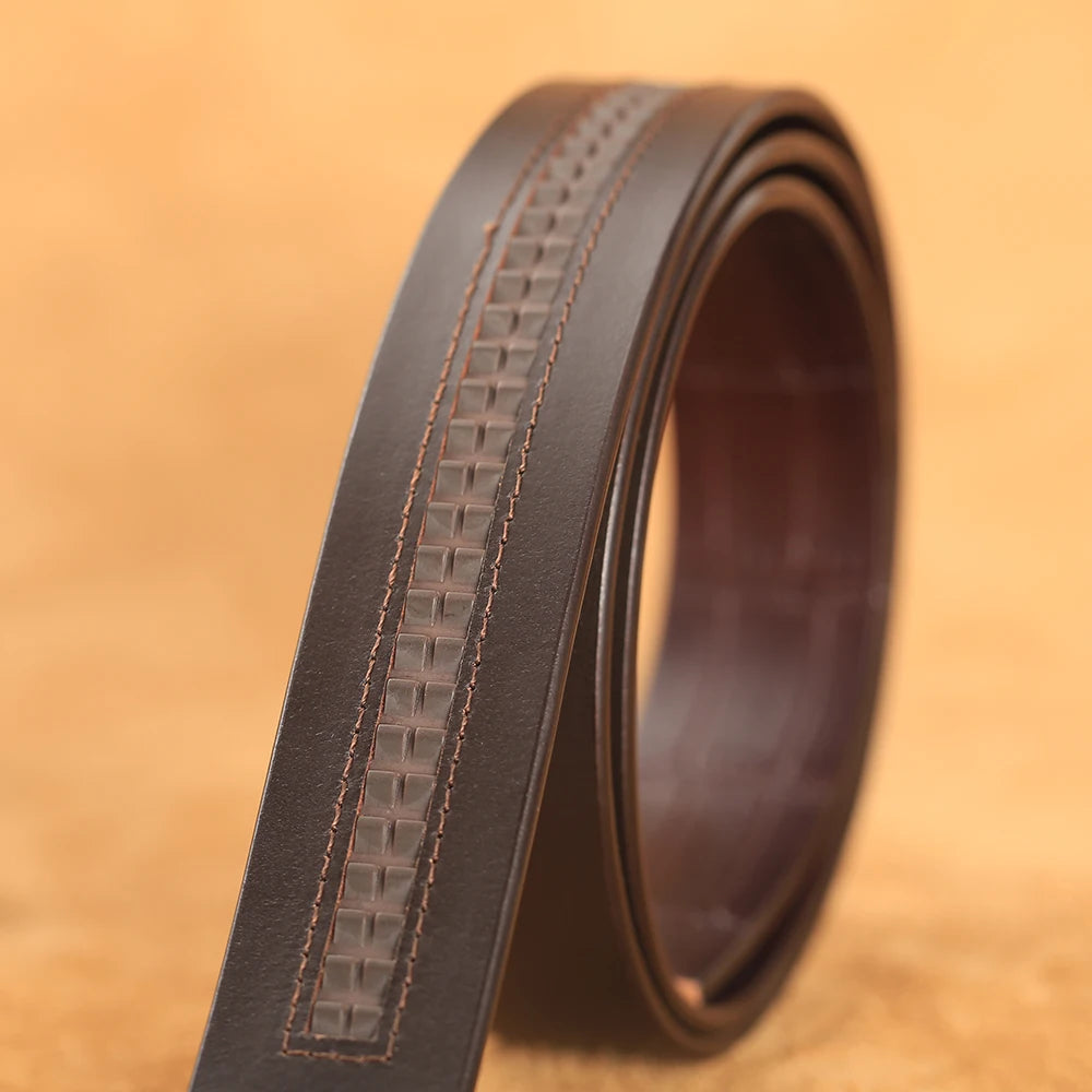 Herren Echtleder-Gürtel Krokodilmuster 3,5 cm Gold Automatik-Schnalle Rindsleder