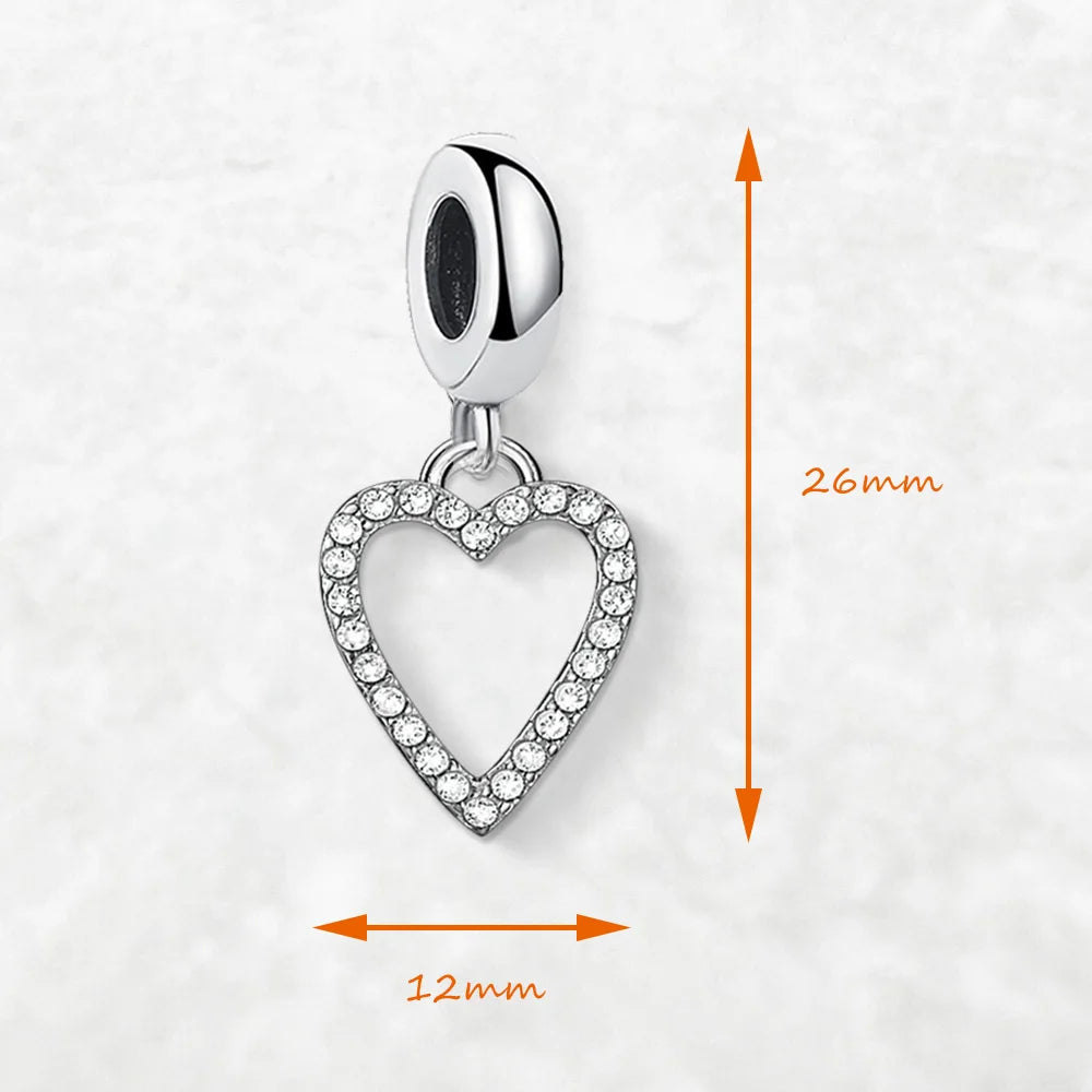 Herz-Charms mit Zirkonbesatz, ca. 26 mm Höhe und 12 mm Breite