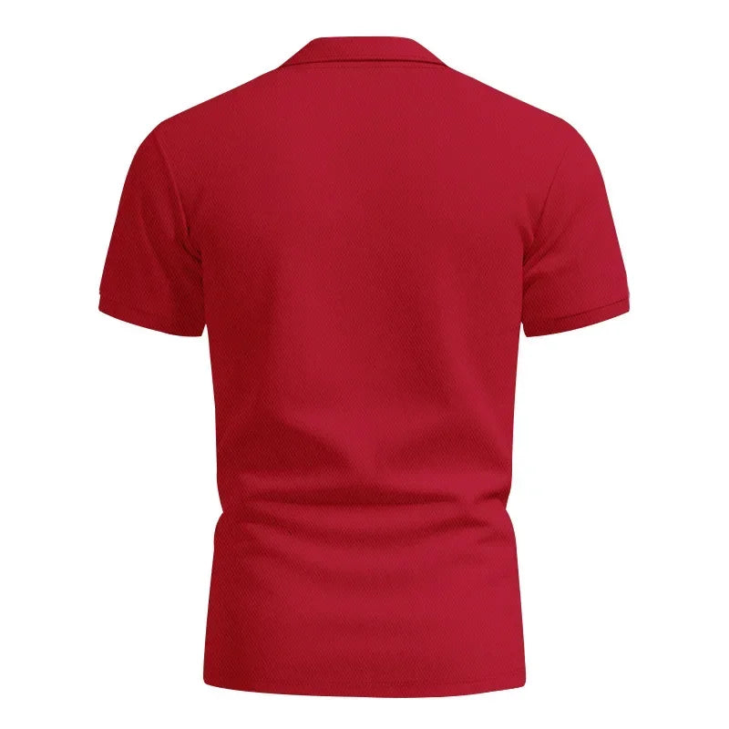 Langärmeliges Herren-Poloshirt mit Waffelstruktur und Knopfleiste – ideal für Freizeit und Urlaub