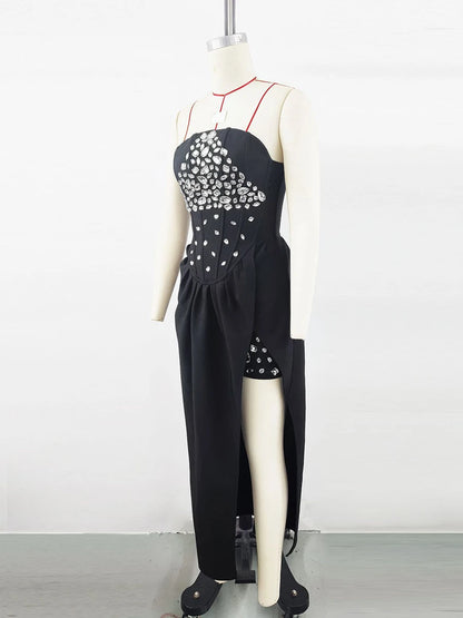 Elegantes Midi-Kleid mit schulterfreiem Ausschnitt, langen Ärmeln und Pailletten-Patchwork – figurbetontes Design für Damen