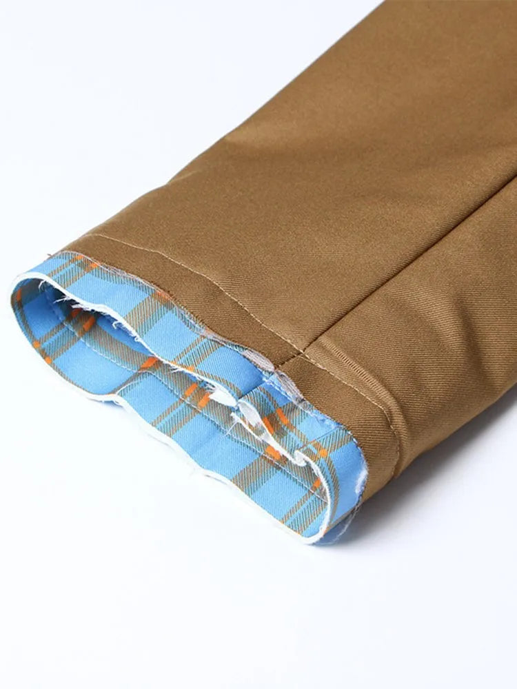 Patchwork-Blazer für Damen mit Knopfleiste, Notch-Kragen und langen Ärmeln – Designer-Mantel mit Hohldesign und Taschen.
