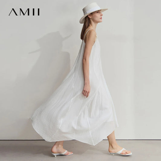 AMII Damenkleid aus Lyocell mit Trägern, Vorn Knopfleiste, hellbeige, leicht fließend