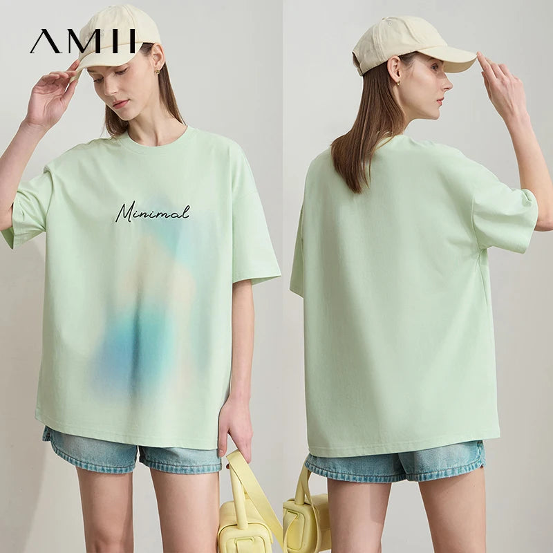 Damen Sommer T-Shirt mit lockerer Passform und buntem Farbverlauf