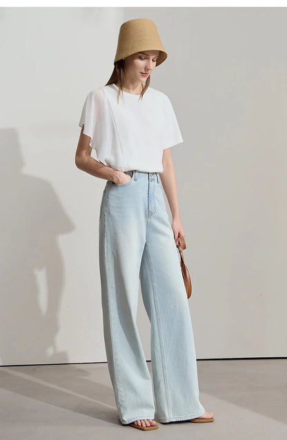 Damen Sommer-T-Shirt mit kurzen Schmetterlingsärmeln und Rundhalsausschnitt