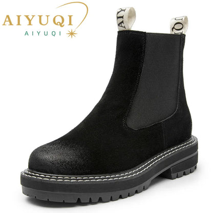 Women Winter Boots Sued Genuine Leather  New Fashion British Style Women Chelsea Boots Large Size 41　42　43 Female Ankle Boots