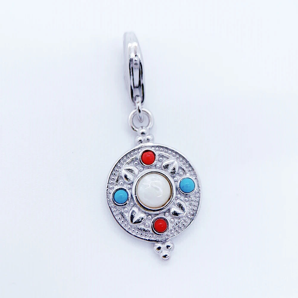 Damen-Charm-Anhänger bunte Verzierung Glück Vintage aus Sterlingsilber