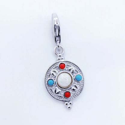 Damen-Charm-Anhänger bunte Verzierung Glück Vintage aus Sterlingsilber