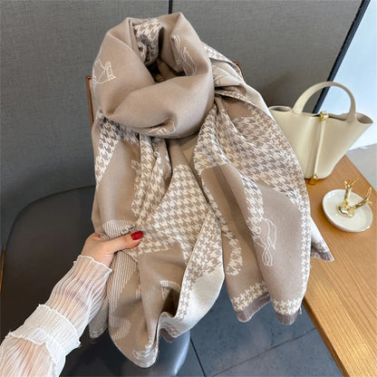 Damen Winterschal Kaschmir Pashmina Pferdprint warm dick Decke Luxus B