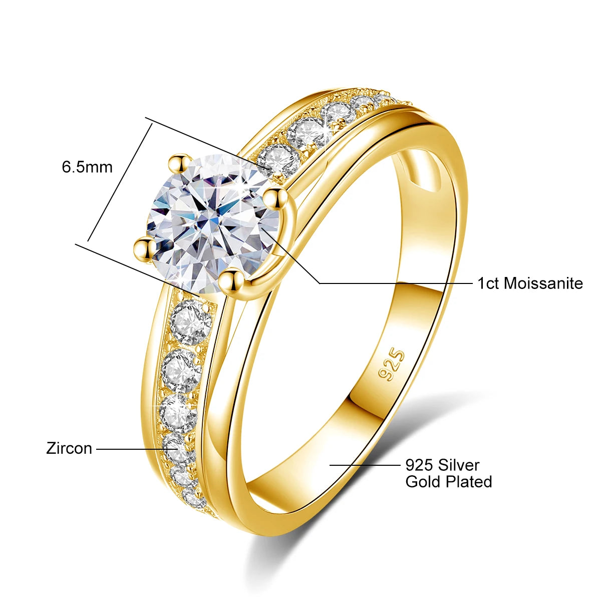 Damen-Moissanit-Ring 1 Karat Rhodium-beschichtetes 925er Silber mit Zertifikat Schmuckstück