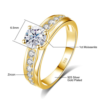 Damen-Moissanit-Ring 1 Karat Rhodium-beschichtetes 925er Silber mit Zertifikat Schmuckstück