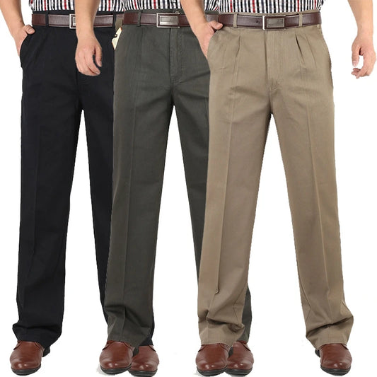 Männer Casual Hosen aus einfarbiger Baumwolle mit hohem Bund und Taschen