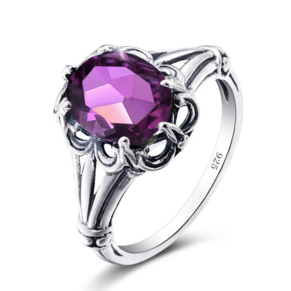 Damen-Eheringe Vintage Stil Aus 925er Sterlingsilber Mit Granatkristall Und Zirkonia